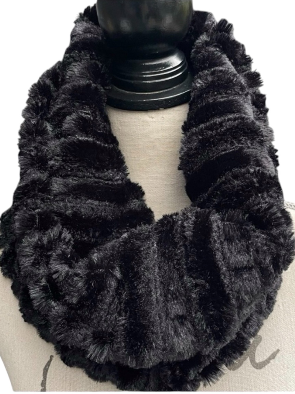 New Black Faux Fur Infinity Scarf Neck Warmer